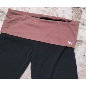 Victoria's Secret PINK Yoga Pants Flare Foldover Waist Black Size M. Viral Y2K